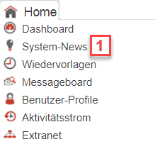 Screenshot des Menüwegs zu den System-News