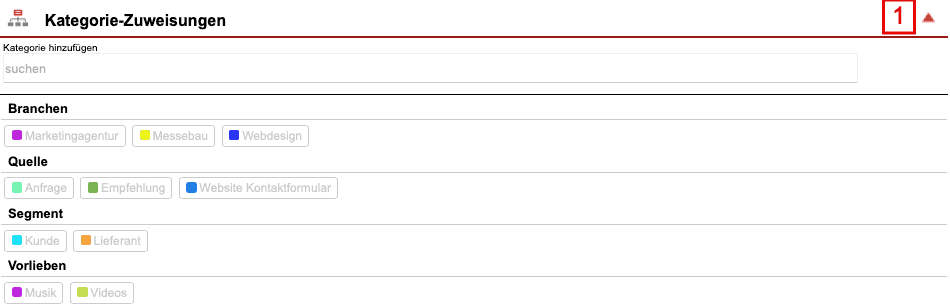 Screenshot Übersichtsmaske der Kategorie-Zuweisung