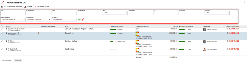 Screenshot der erweiterten Suche