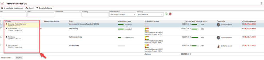 Screenshot wie man vorhandene Verkaufschancen bearbeitet
